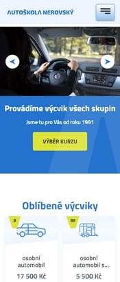 Náhled úvodní stránky webu Autoškola Nerovský na mobilu